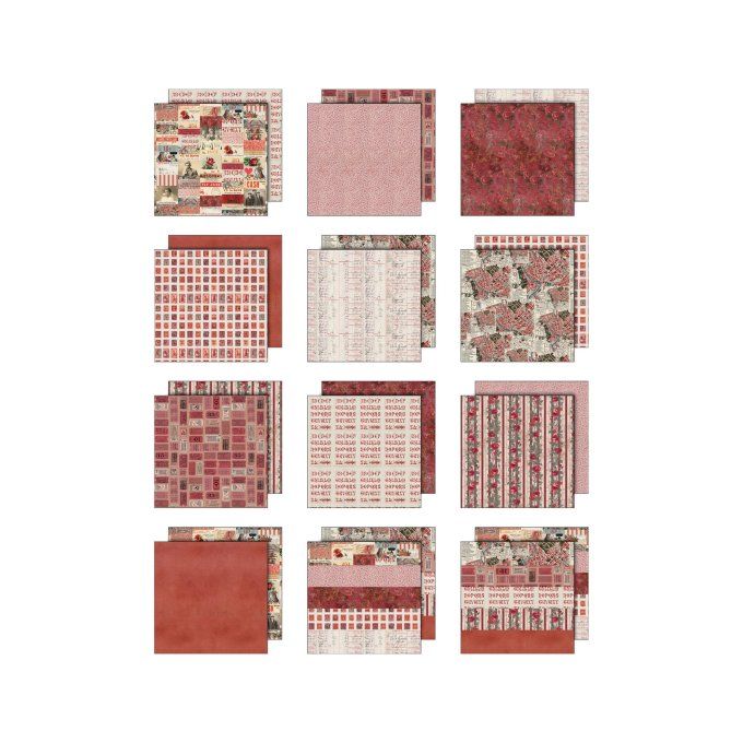 12 feuilles, Idea-ology Palette, Tim Holtz, papier pattern en 20x20cm - tons rouge