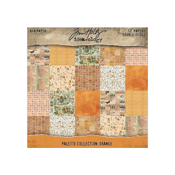 12 feuilles, Idea-ology Palette, Tim Holtz, papier pattern en 20x20cm - tons orange