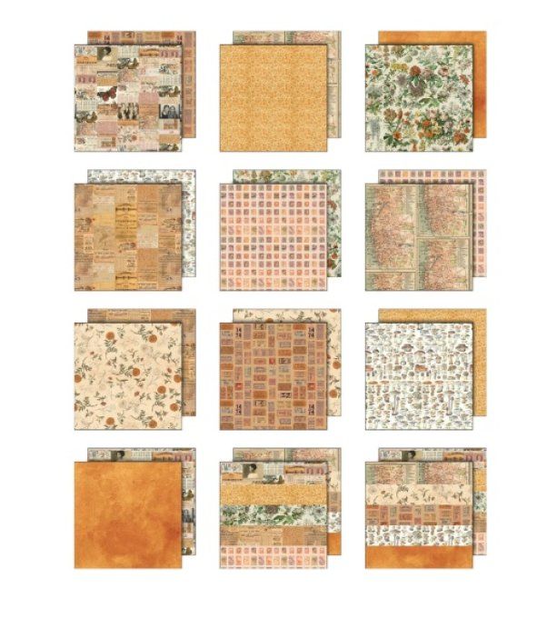 12 feuilles, Idea-ology Palette, Tim Holtz, papier pattern en 20x20cm - tons orange