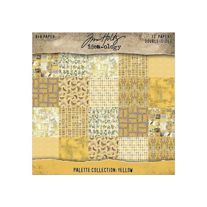 12 feuilles, Idea-ology Palette, Tim Holtz, papier pattern en 20x20cm - tons jaunes