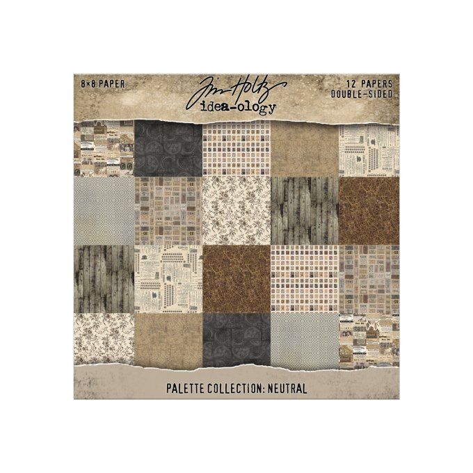 12 feuilles, Idea-ology Palette, Tim Holtz, papier pattern en 20x20cm - tons neutres