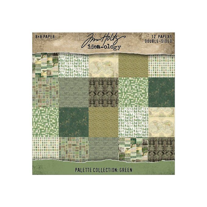 12 feuilles, Idea-ology Palette, Tim Holtz, papier pattern en 20x20cm - tons verts
