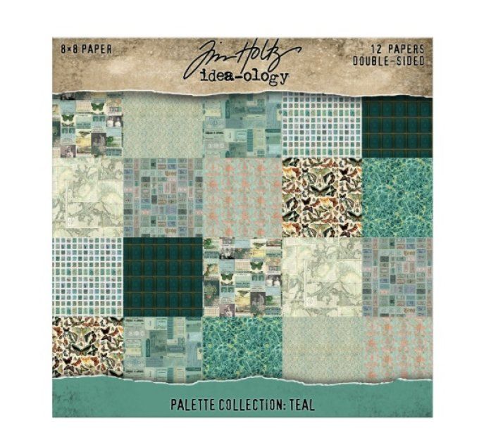 12 feuilles, Idea-ology Palette, Tim Holtz, papier pattern en 20x20cm - tons Teal 