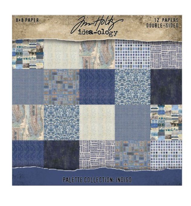 12 feuilles, Idea-ology Palette, Tim Holtz, papier pattern en 20x20cm - tons Indigo