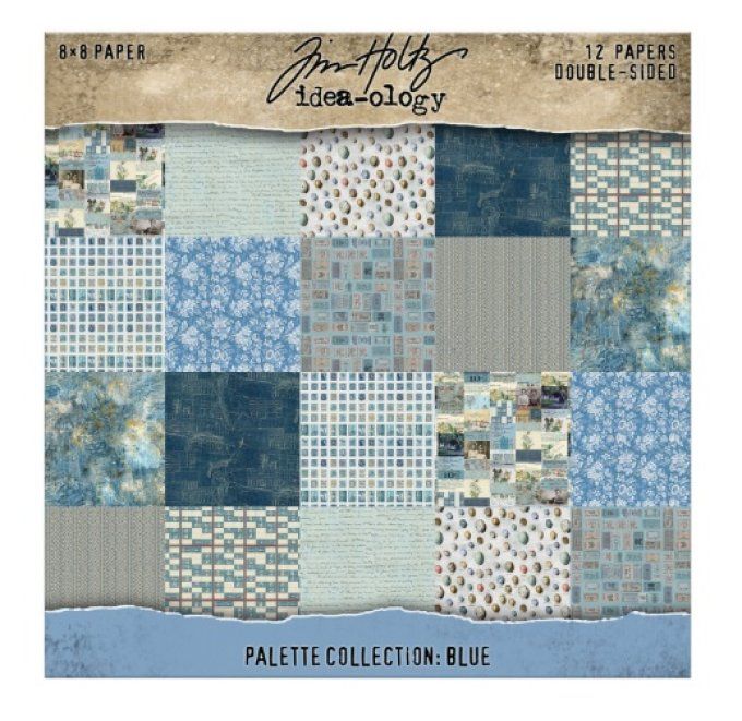 12 feuilles, Idea-ology Palette, Tim Holtz, papier pattern en 20x20cm - tons Blue