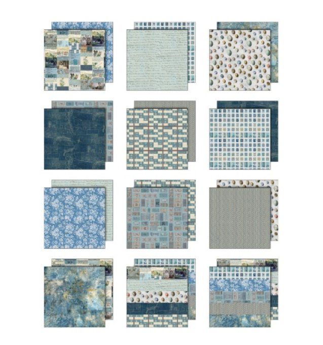 12 feuilles, Idea-ology Palette, Tim Holtz, papier pattern en 20x20cm - tons Blue