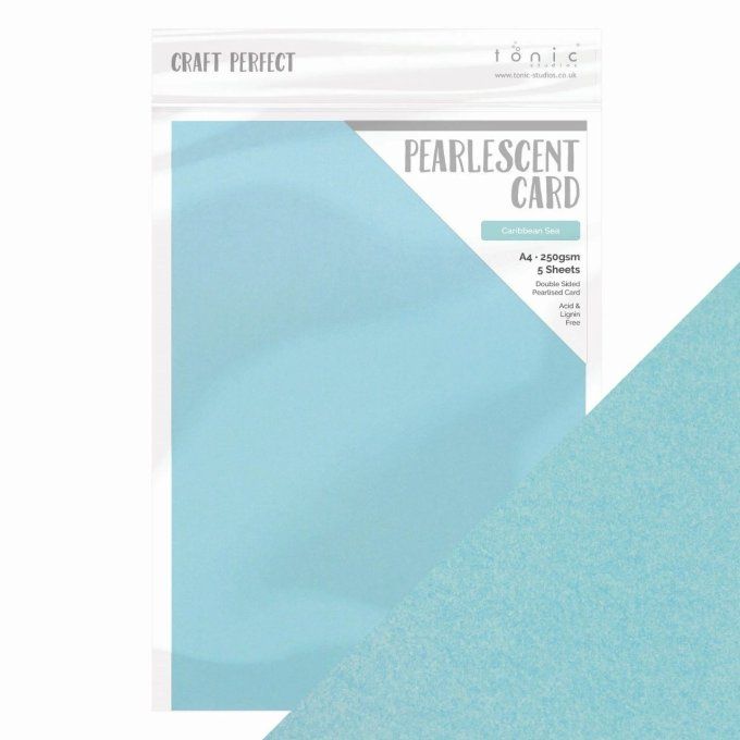 Papier craft perfect,Tonic Studio, Pearlescent card, format A4,250g, 5 feuilles,Couleur : Caribbean 