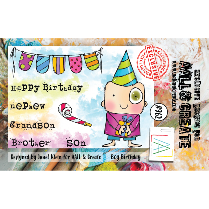 8 Tampons - AALL&Create - boy birthday - dim. de la planche : 7.5x10cm env. 