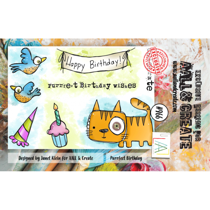 8 Tampons - AALL&Create - purrfect birthday - dim. de la planche : 7.5x10cm env. 