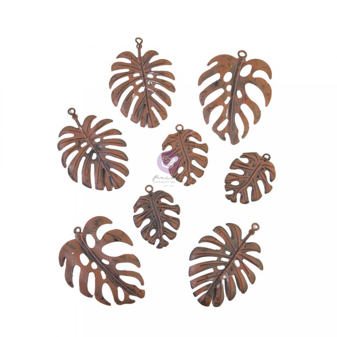 Finnabair, embellissements métalliques, Feuilles de monstera effet rouillé, 8 pièces