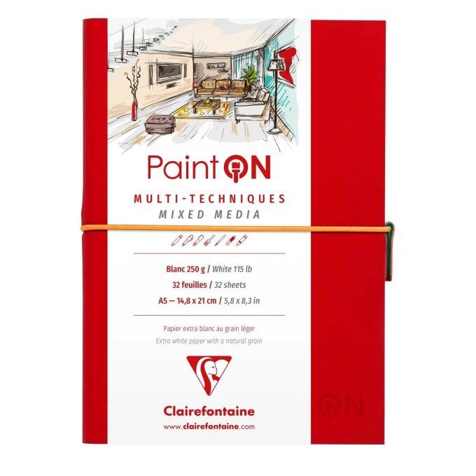 Clairefontaine, carnet, papier paint on, format A5, 250g, 64 pages, 32 feuilles - blanc