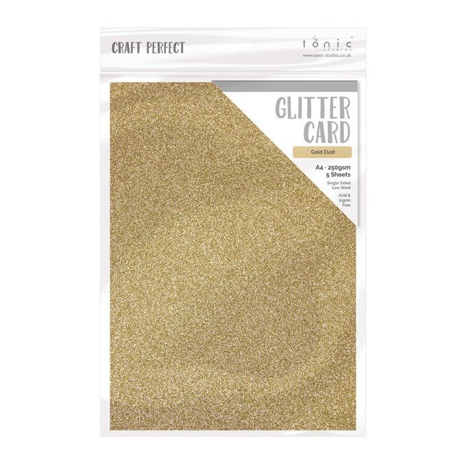 Craft perfect, Tonic Studio, Glitter card, format A4, 250g, 5 feuilles, Couleur : Gold dust