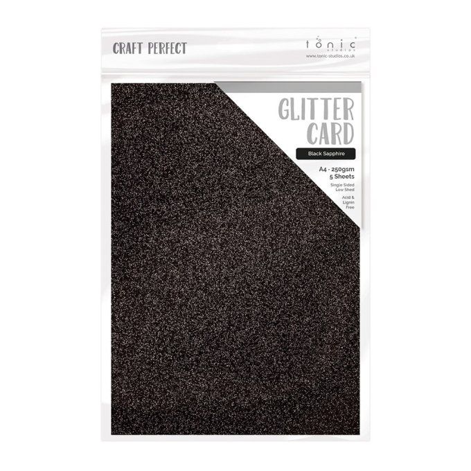 Craft perfect, Tonic Studio, Glitter card, format A4, 250g, 5 feuilles, Couleur : Black beauty