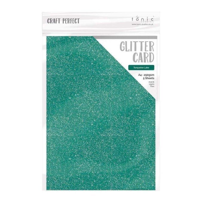 Craft perfect, Tonic Studio, Glitter card, format A4, 250g, 5 feuilles, Couleur : Turquoise lake