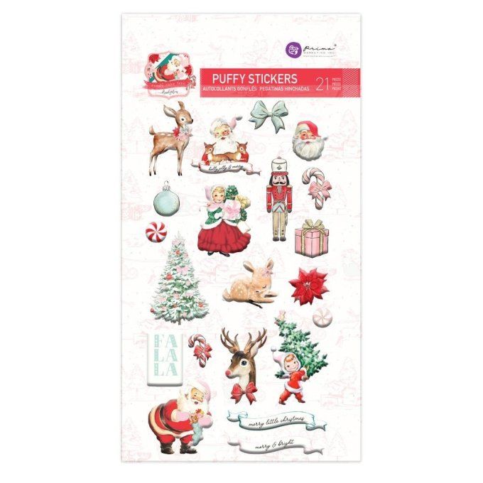 12 puffy stickers, Prima collection Candy cane lane