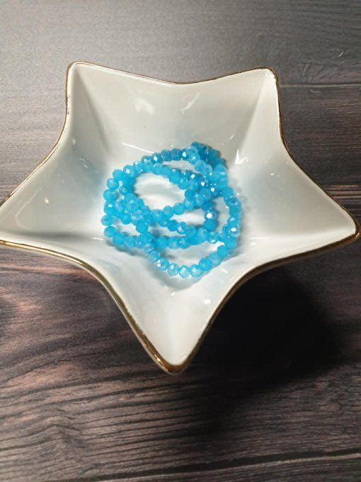 Perles en verre à facettes , couleur : bleu irisé, x10 