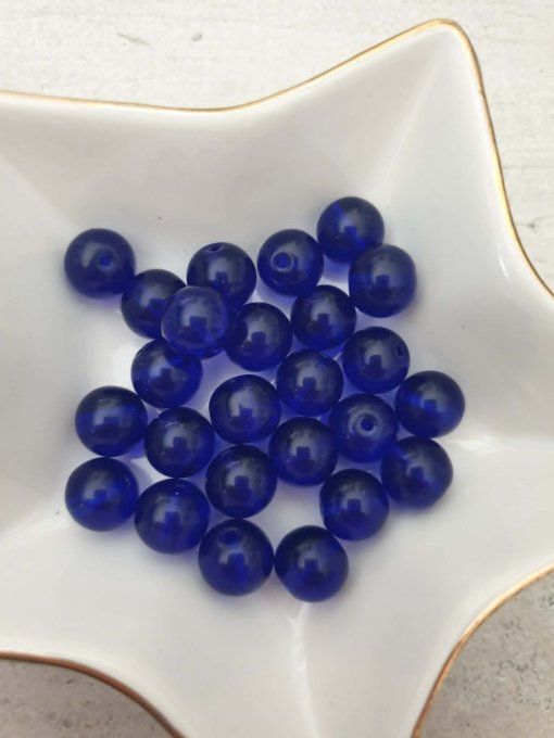 Perles en verre ronde, couleur bleu indigo, diamètre 12mm environ, x5 