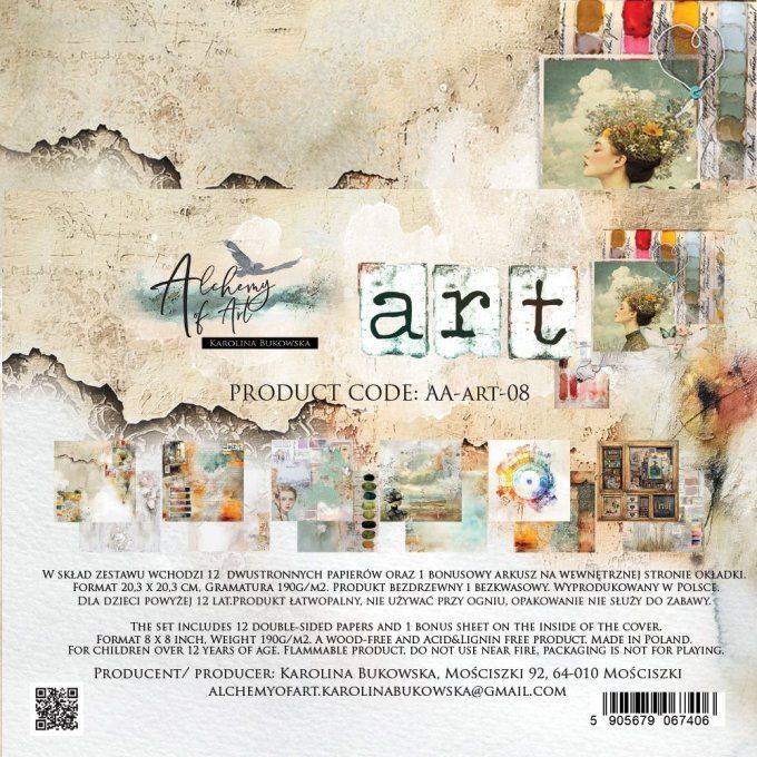 12 feuilles, 20x20cm, collection : Art - 190gsm 