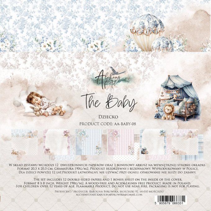 12 feuilles, 20x20cm, collection : Baby - 190gsm