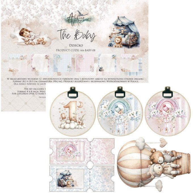 24 feuilles, 20x20cm, collection : The Baby - 190gsm