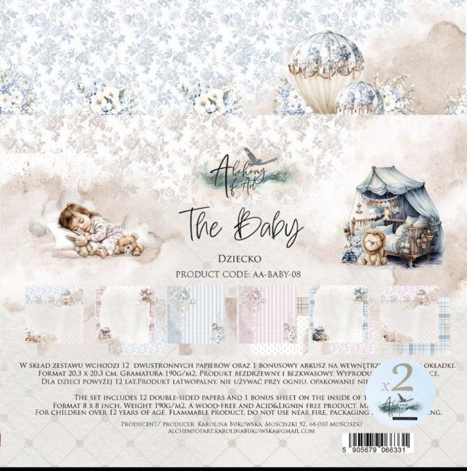 24 feuilles, 20x20cm, collection : The Baby - 190gsm