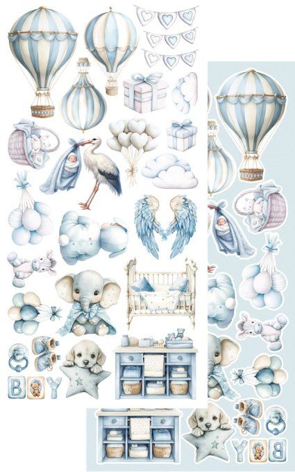 6 feuilles, 15x30cm, collection : Baby, boy - 250gsm