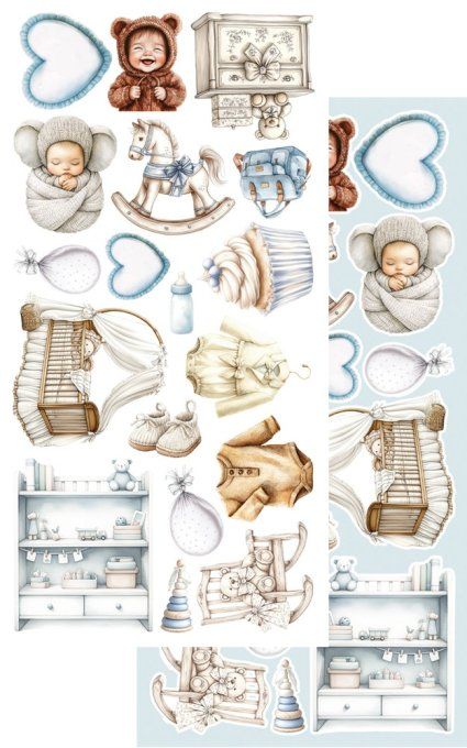 6 feuilles, 15x30cm, collection : Baby, boy - 250gsm