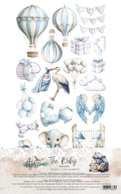 6 feuilles, 15x30cm, collection : Baby, boy - 250gsm