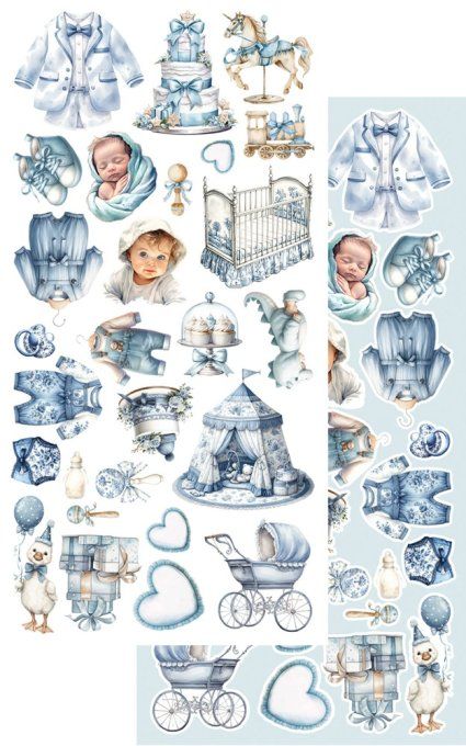 12 feuilles, 15x30cm, collection : Baby, boy - 250gsm