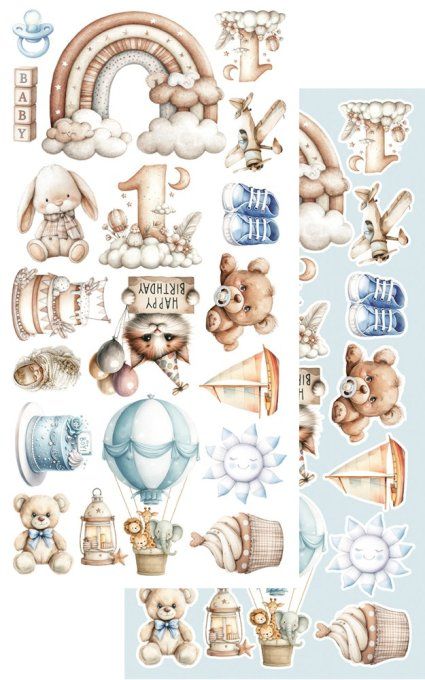 12 feuilles, 15x30cm, collection : Baby, boy - 250gsm