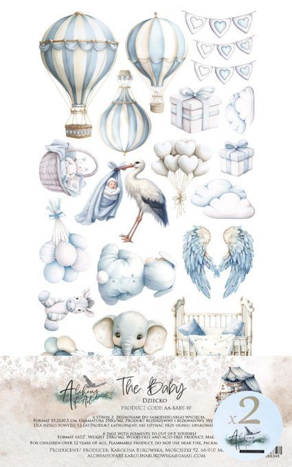 12 feuilles, 15x30cm, collection : Baby, boy - 250gsm