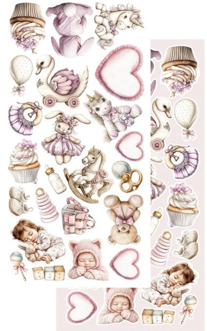 6 feuilles, 15x30cm, collection : Baby, girl - 250gsm
