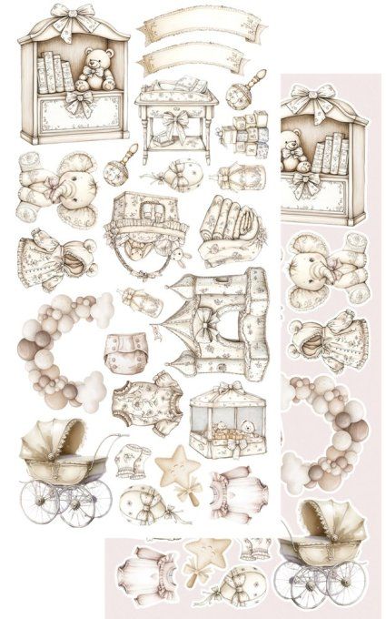 6 feuilles, 15x30cm, collection : Baby, girl - 250gsm
