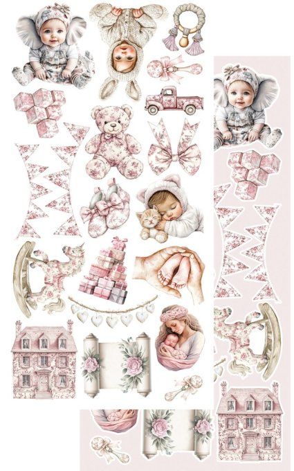 6 feuilles, 15x30cm, collection : Baby, girl - 250gsm