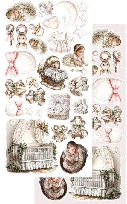 6 feuilles, 15x30cm, collection : Baby, girl - 250gsm