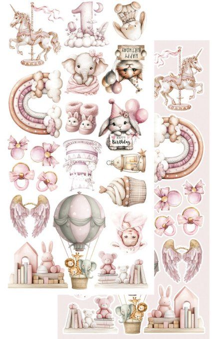 6 feuilles, 15x30cm, collection : Baby, girl - 250gsm