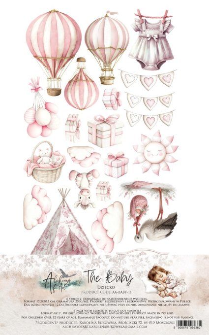 6 feuilles, 15x30cm, collection : Baby, girl - 250gsm