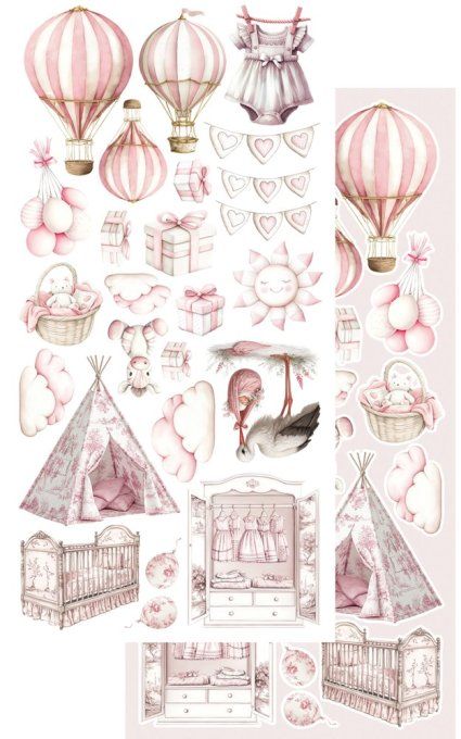 12 feuilles, 15x30cm, collection : Baby, girl - 250gsm 