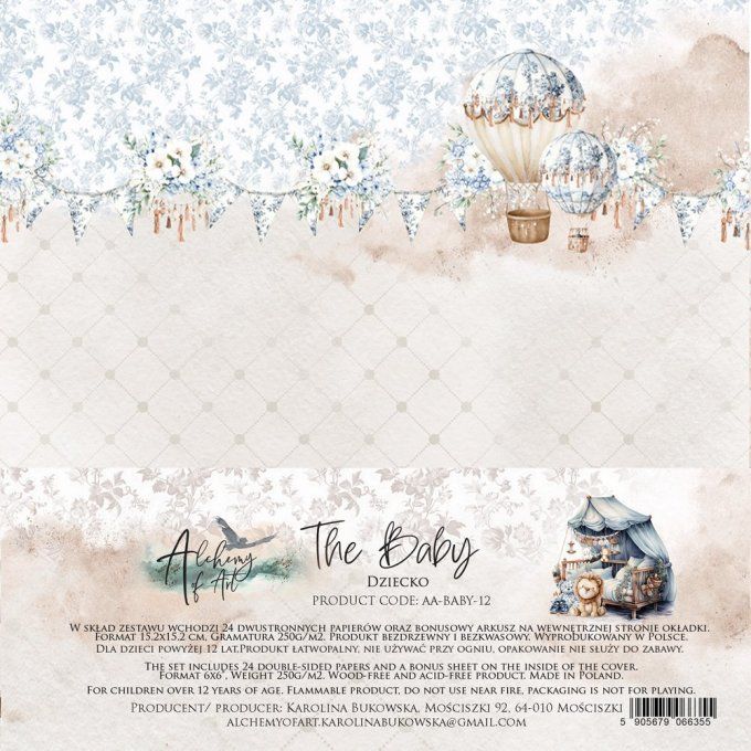 24 feuilles, 15x15cm, collection : Baby - 250gsm