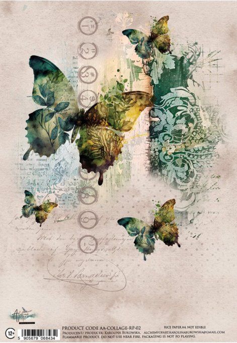 Feuille de riz, Papillons,  format A4