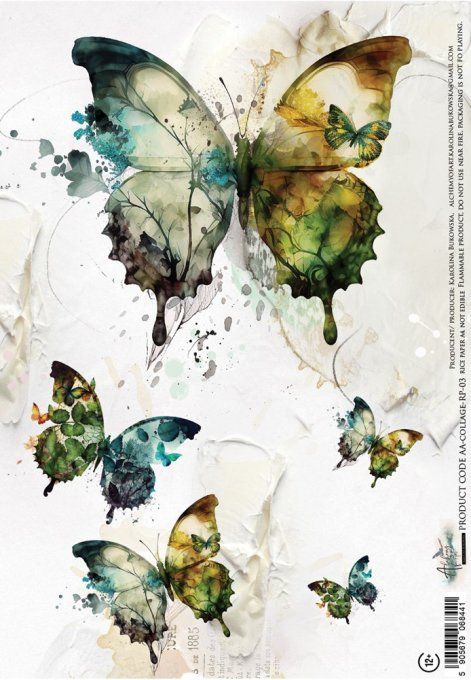 Feuille de riz, Papillons,  format A4 