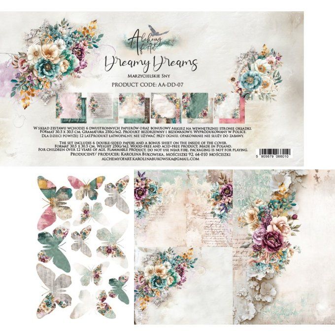 Ensemble de 6 feuilles, 30x30cm, collection : Dreamy dreams, 250gsm 