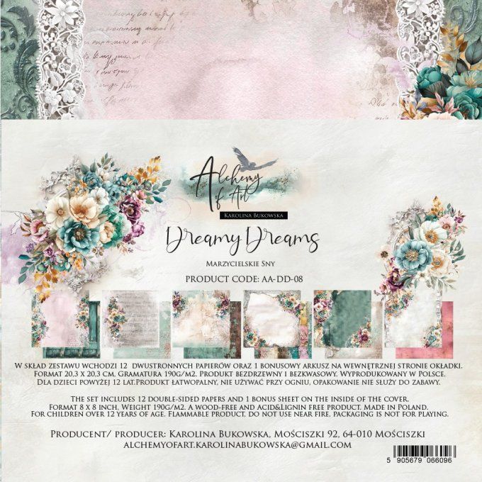 Ensemble de 12 feuilles, 20x20cm, collection : Dreamy dreams, 190gsm