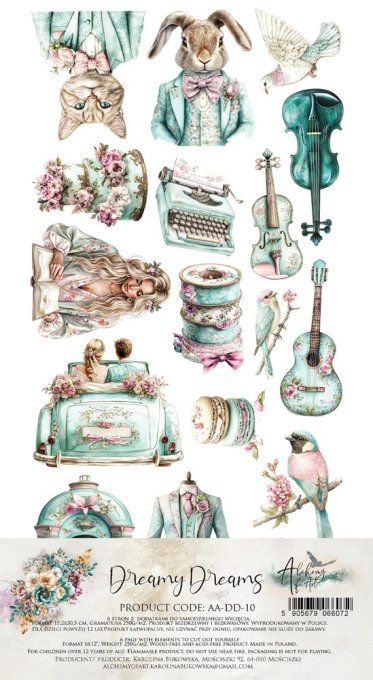 6 feuilles, 15x30cm, collection : Dreamy dreams - 250gsm 