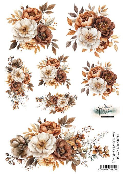 Feuille de riz, Flowers,  format A4