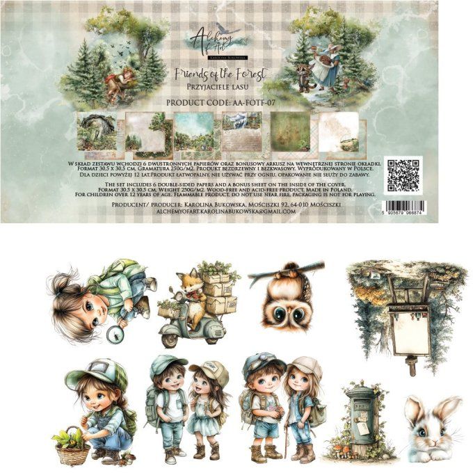 6 feuilles, 30x30cm, collection : Friends of the forest - 250gsm 