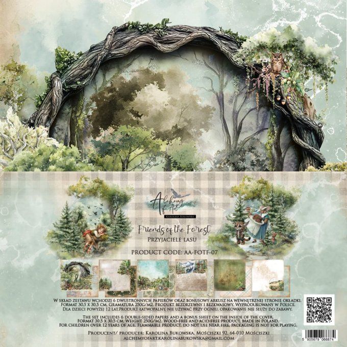 6 feuilles, 30x30cm, collection : Friends of the forest - 250gsm 