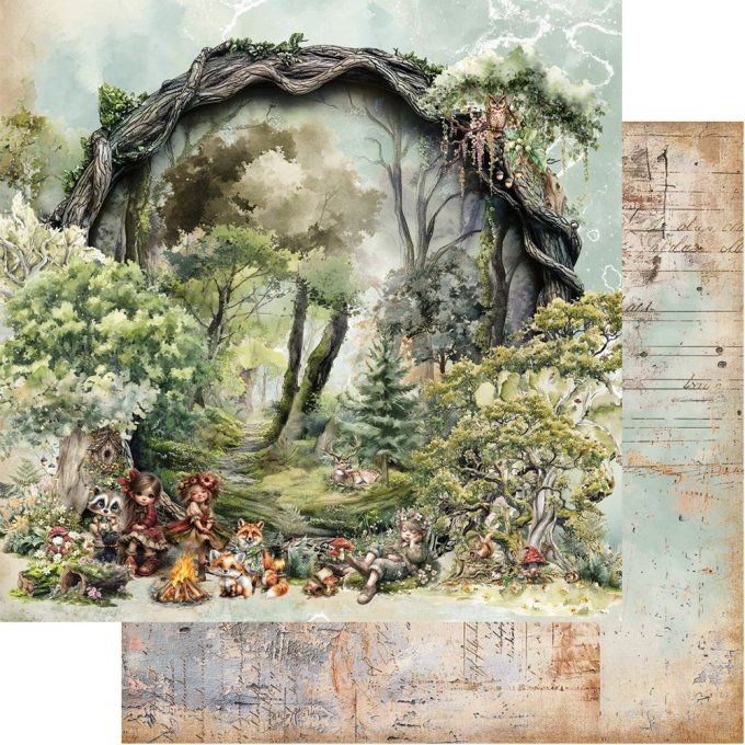 12 feuilles, 30x30cm, collection : Friends of the forest - 250gsm