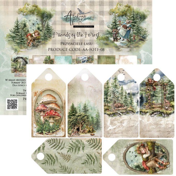 12 feuilles, 20x20cm, collection : Friends of the forest - 190gsm