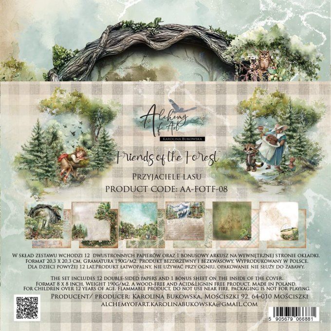 12 feuilles, 20x20cm, collection : Friends of the forest - 190gsm